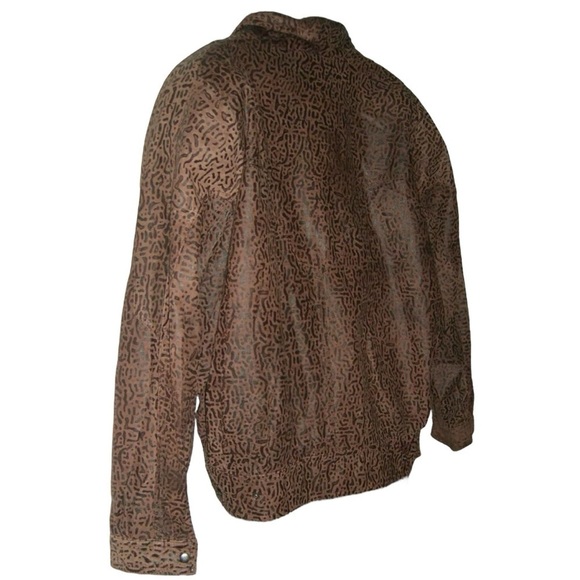 Vintage 90s G-III Leather Jacket Cropped Puffy Jacket Brown Tribal Boho Western - Picture 10 of 15